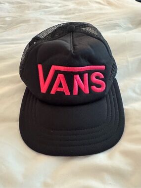 Vans Black Trucker Hat with Pink Logo